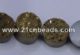 CAG7931 7.5 inches 12mm flat round plated white druzy agate beads