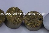 CAG7932 7.5 inches 14mm flat round plated white druzy agate beads