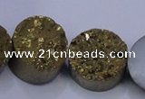 CAG7933 7.5 inches 16mm flat round plated white druzy agate beads