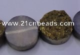 CAG7934 7.5 inches 18mm flat round plated white druzy agate beads