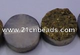 CAG7935 7.5 inches 20mm flat round plated white druzy agate beads