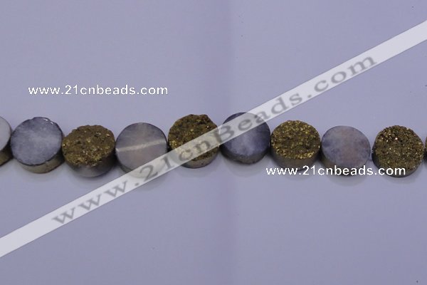 CAG7935 7.5 inches 20mm flat round plated white druzy agate beads