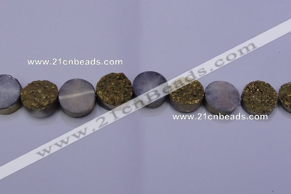 CAG7936 7.5 inches 22mm flat round plated white druzy agate beads