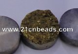 CAG7937 7.5 inches 24mm flat round plated white druzy agate beads