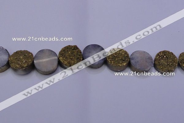 CAG7937 7.5 inches 24mm flat round plated white druzy agate beads