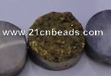 CAG7938 7.5 inches 26mm flat round plated white druzy agate beads