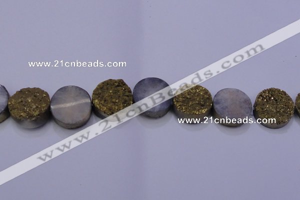 CAG7938 7.5 inches 26mm flat round plated white druzy agate beads