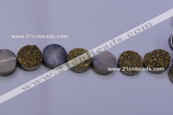 CAG7939 7.5 inches 28mm flat round plated white druzy agate beads