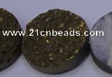 CAG7940 7.5 inches 30mm flat round plated white druzy agate beads