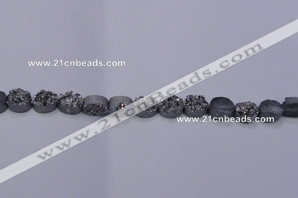 CAG7953 7.5 inches 8*10mm oval plated white druzy agate beads