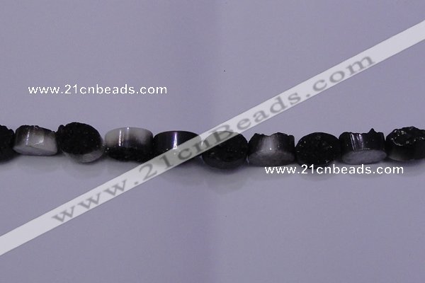 CAG7955 7.5 inches 10*14mm oval plated white druzy agate beads