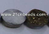 CAG7960 7.5 inches 13*18mm oval plated white druzy agate beads