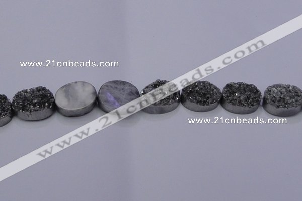 CAG7963 7.5 inches 15*20mm oval plated white druzy agate beads