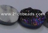 CAG7964 7.5 inches 15*20mm oval plated white druzy agate beads