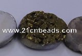 CAG7965 7.5 inches 15*20mm oval plated white druzy agate beads