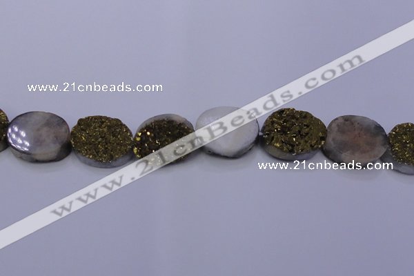 CAG7965 7.5 inches 15*20mm oval plated white druzy agate beads