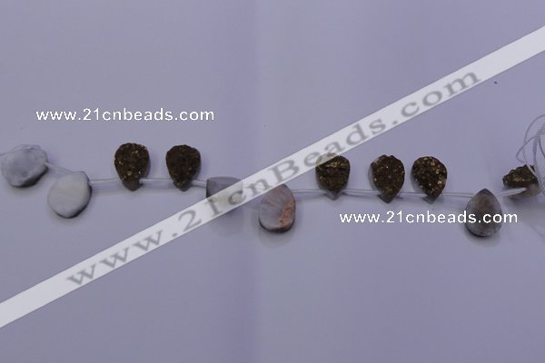 CAG7973 Top drilled 13*18mm flat teardrop plated white druzy agate beads