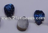 CAG7975 Top drilled 13*18mm flat teardrop plated white druzy agate beads