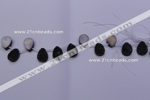 CAG7976 Top drilled 13*18mm flat teardrop plated white druzy agate beads