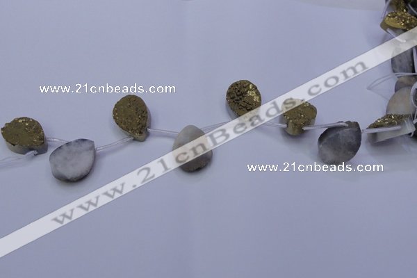 CAG7980 Top drilled 18*25mm flat teardrop plated white druzy agate beads