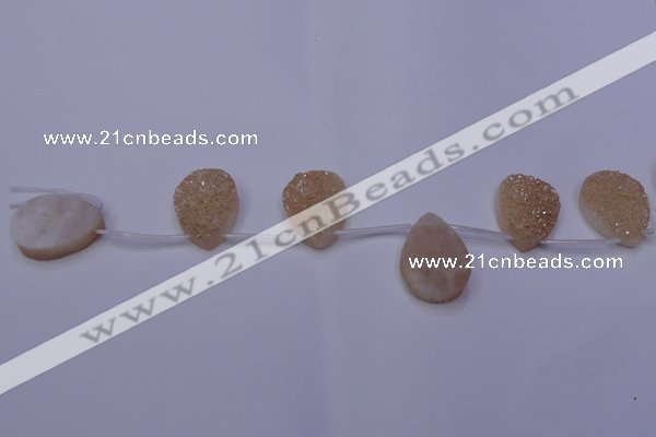 CAG7982 Top drilled 22*30mm flat teardrop plated white druzy agate beads