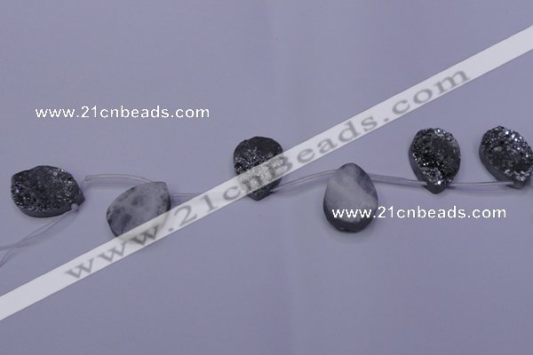 CAG7984 Top drilled 22*30mm flat teardrop plated white druzy agate beads
