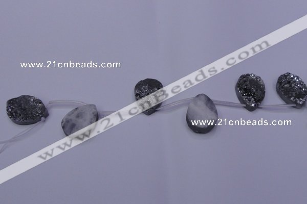 CAG7984 Top drilled 22*30mm flat teardrop plated white druzy agate beads