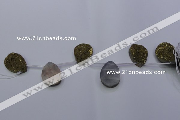 CAG7985 Top drilled 22*30mm flat teardrop plated white druzy agate beads