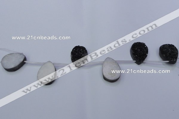 CAG7988 Top drilled 22*30mm flat teardrop plated white druzy agate beads