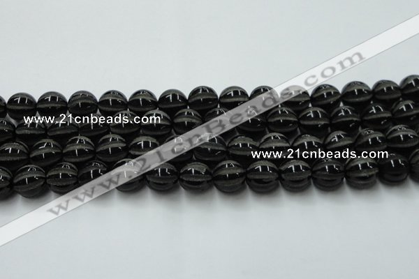 CAG8003 15.5 inches 14mm carved round black agate beads