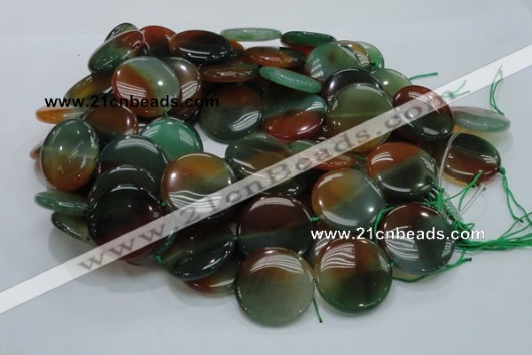 CAG803 15.5 inches 30mm flat round rainbow agate gemstone beads