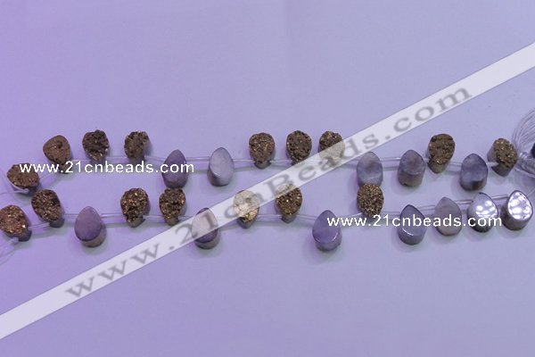 CAG8103 Top drilled 10*14mm teardrop glod plated druzy agate beads