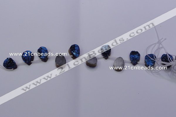 CAG8106 Top drilled 10*14mm teardrop blue plated druzy agate beads