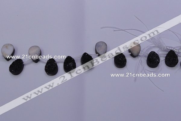 CAG8107 Top drilled 10*14mm teardrop black plated druzy agate beads