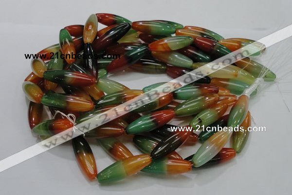 CAG811 15.5 inches 12*40mm rice rainbow agate gemstone beads