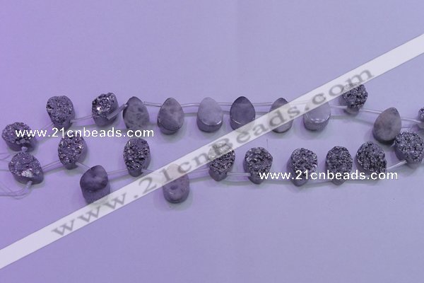 CAG8112 Top drilled 12*16mm teardrop silver plated druzy agate beads