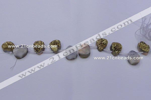 CAG8113 Top drilled 12*16mm teardrop glod plated druzy agate beads