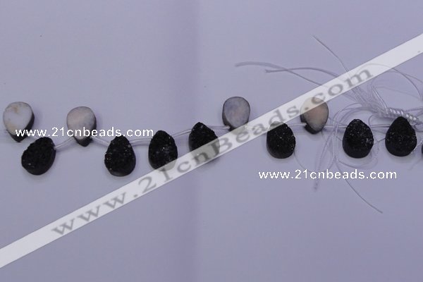 CAG8117 Top drilled 12*16mm teardrop black plated druzy agate beads