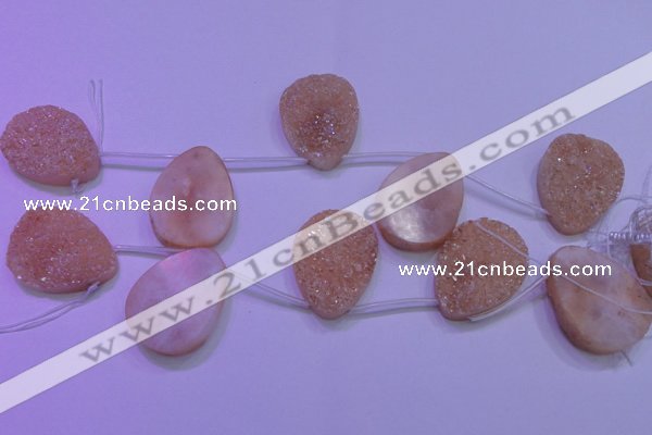 CAG8141 Top drilled 30*40mm teardrop champagne plated druzy agate beads