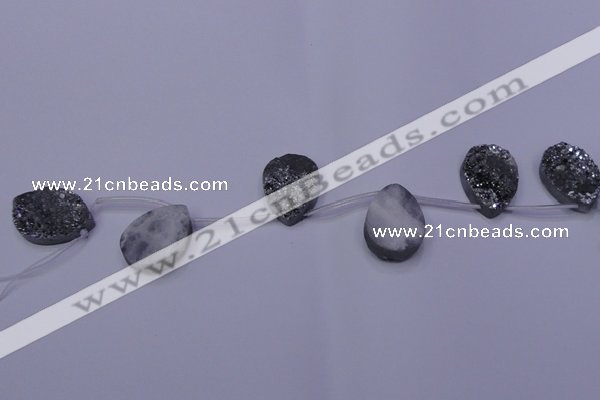 CAG8142 Top drilled 30*40mm teardrop silver plated druzy agate beads