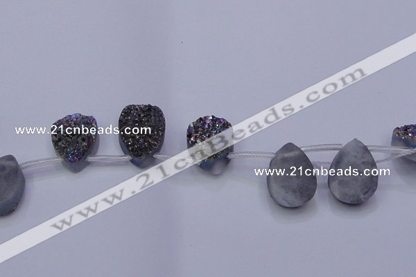 CAG8144 Top drilled 30*40mm teardrop rainbow plated druzy agate beads