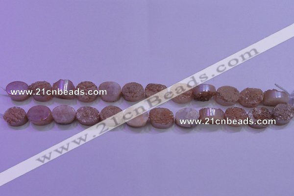 CAG8151 7.5 inches 10*14mm oval champagne plated druzy agate beads