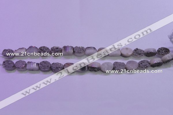 CAG8152 7.5 inches 10*14mm oval silver plated druzy agate beads