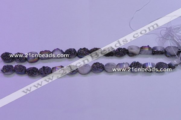 CAG8154 7.5 inches 10*14mm oval rainbow plated druzy agate beads