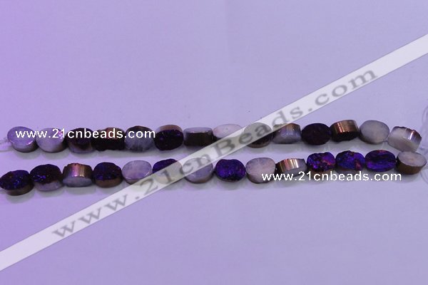 CAG8155 7.5 inches 10*14mm oval purple plated druzy agate beads