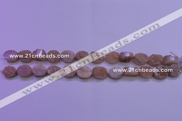 CAG8161 7.5 inches 12*16mm oval champagne plated druzy agate beads