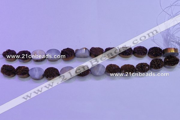 CAG8164 7.5 inches 12*16mm oval rainbow plated druzy agate beads