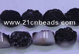 CAG8167 7.5 inches 12*16mm oval black plated druzy agate beads