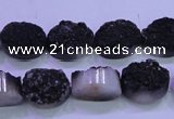 CAG8167 7.5 inches 12*16mm oval black plated druzy agate beads