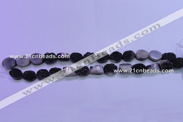 CAG8167 7.5 inches 12*16mm oval black plated druzy agate beads